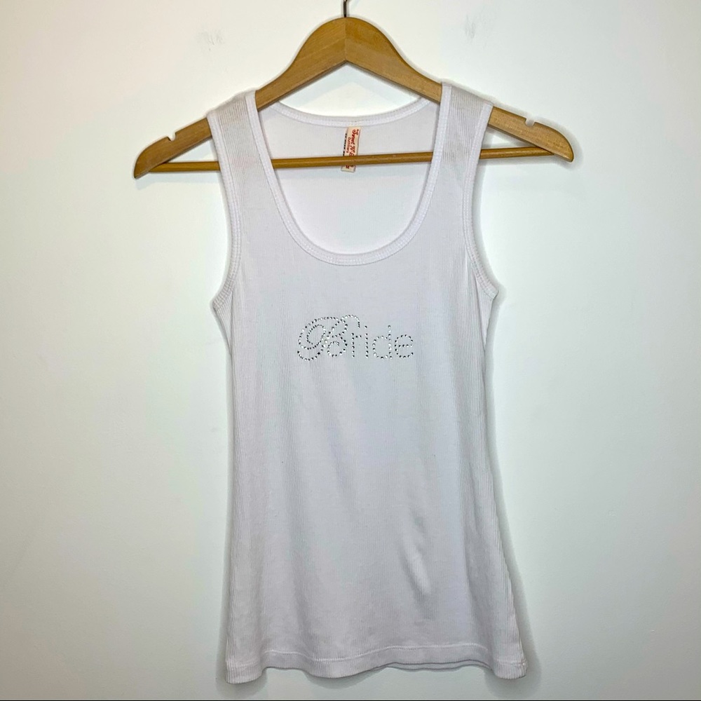 ☀️ 3/$15 Bride Jewelled Crystal Ribbed Tank Top White